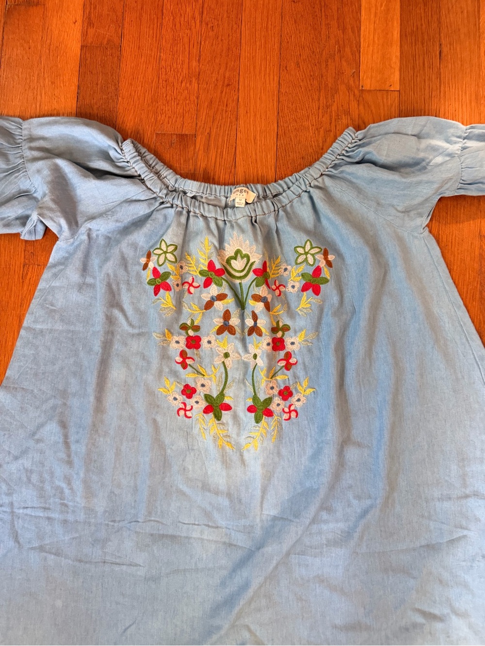 Umgee Light Blue Embroidered Off-Shoulder Mini Dress